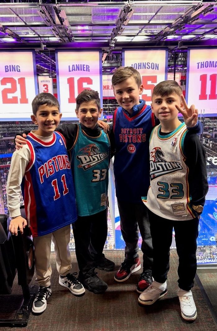 Students on a field trip to a Detroit Pistons arena